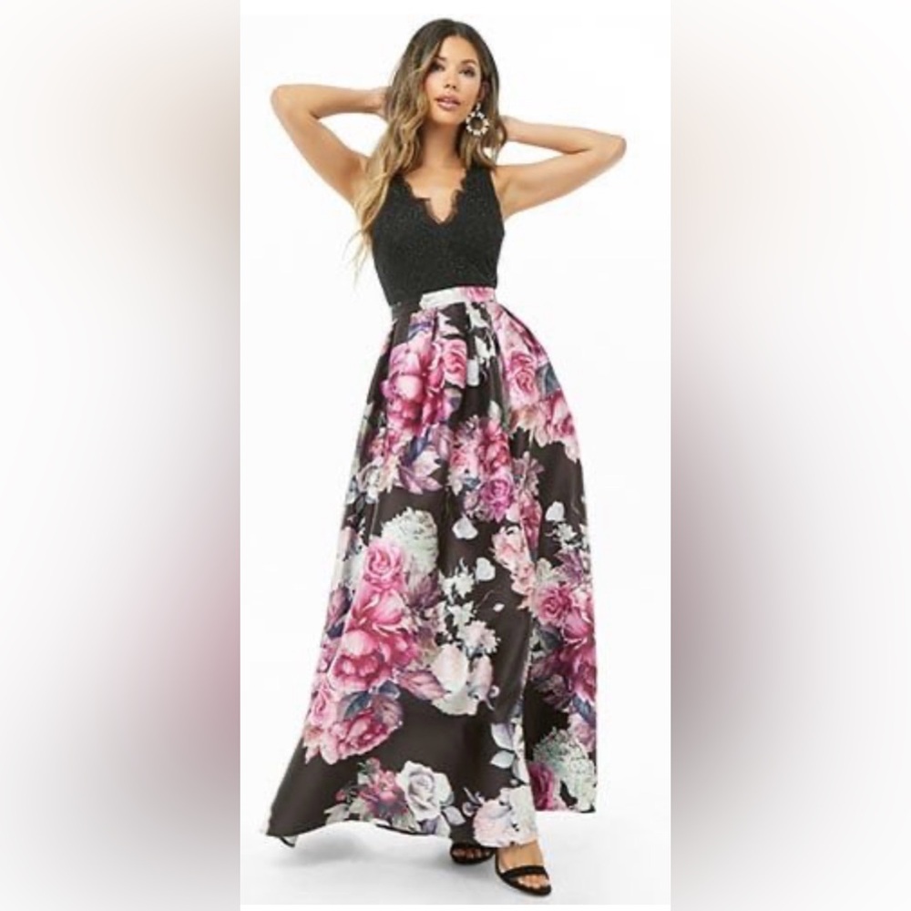Soieblu Pink and Black Floral Gown